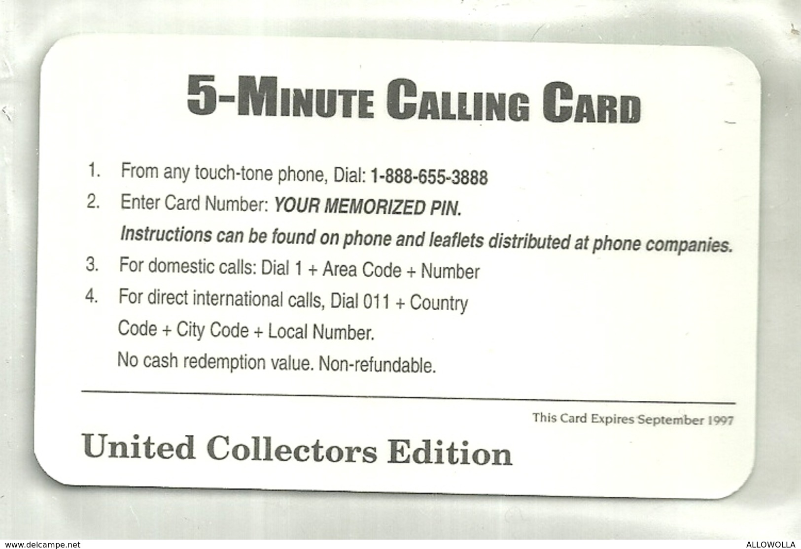 3512 " 5 MINUTE CALLING CARD-UNITED COLLECTORS EDITION-1997" ORIGINALE - Sammlungen