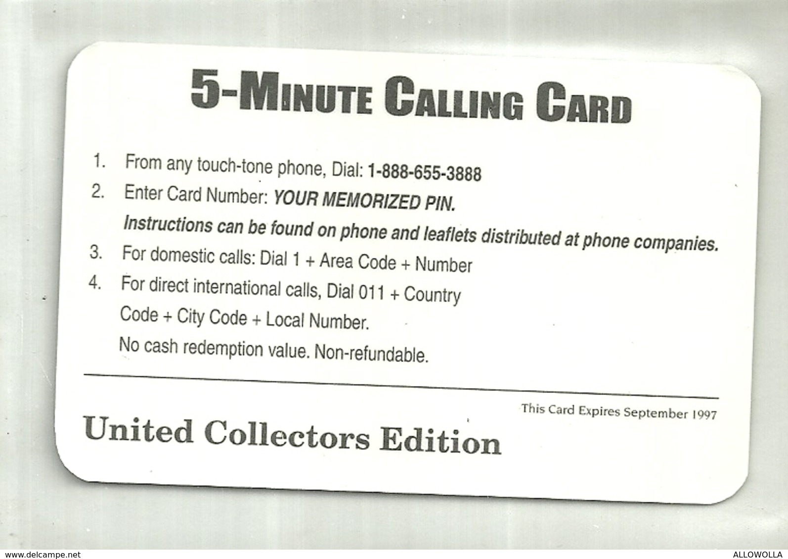 3513 " 5 MINUTE CALLING CARD-UNITED COLLECTORS EDITION-1997" ORIGINALE - Collections