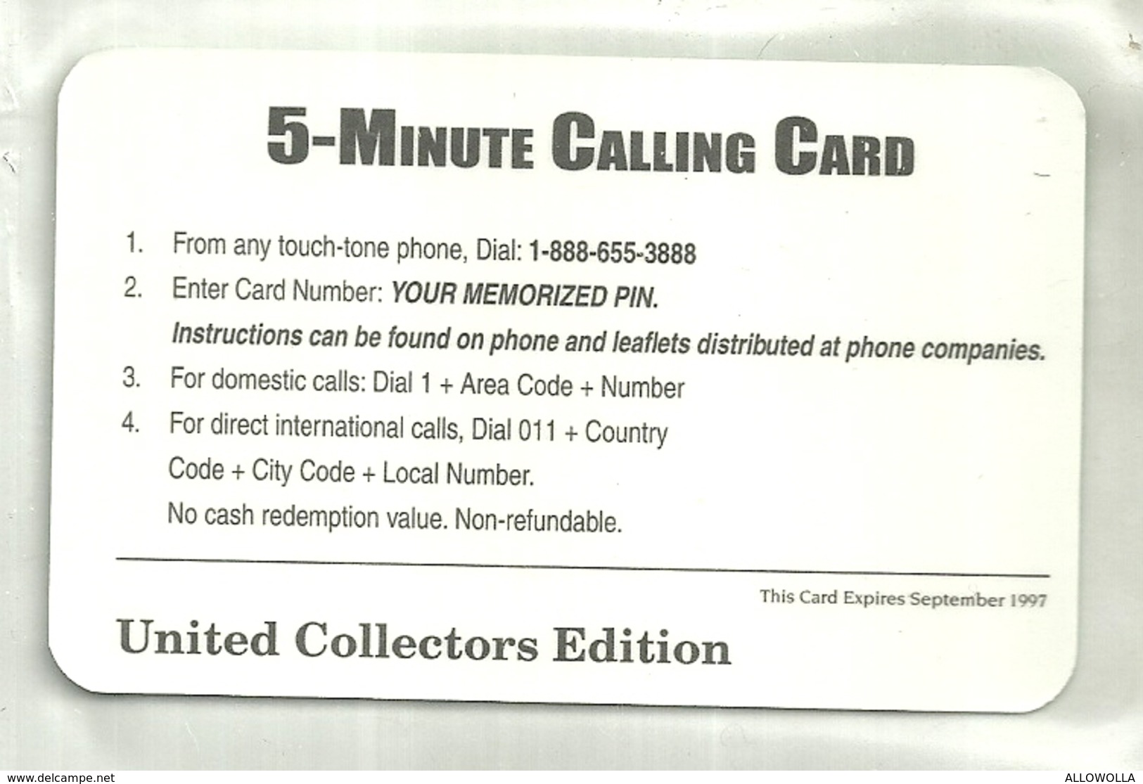 3515 " 5 MINUTE CALLING CARD-UNITED COLLECTORS EDITION-1997" ORIGINALE - Sammlungen
