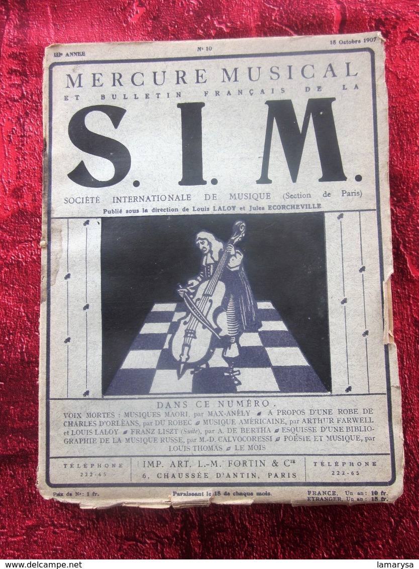 1907 MERCURE MUSICAL BULLETIN Français S.I.M.-SOCIÉTÉ INTERNATIONAL DE MUSIQUE Revue Culture PIANO - POÉSIE PARTITIONS - Música