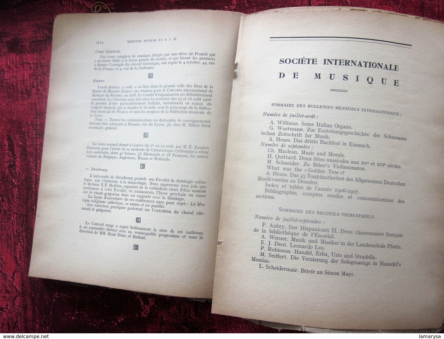 1907 MERCURE MUSICAL BULLETIN Français S.I.M.-SOCIÉTÉ INTERNATIONAL DE MUSIQUE Revue Culture PIANO - POÉSIE PARTITIONS