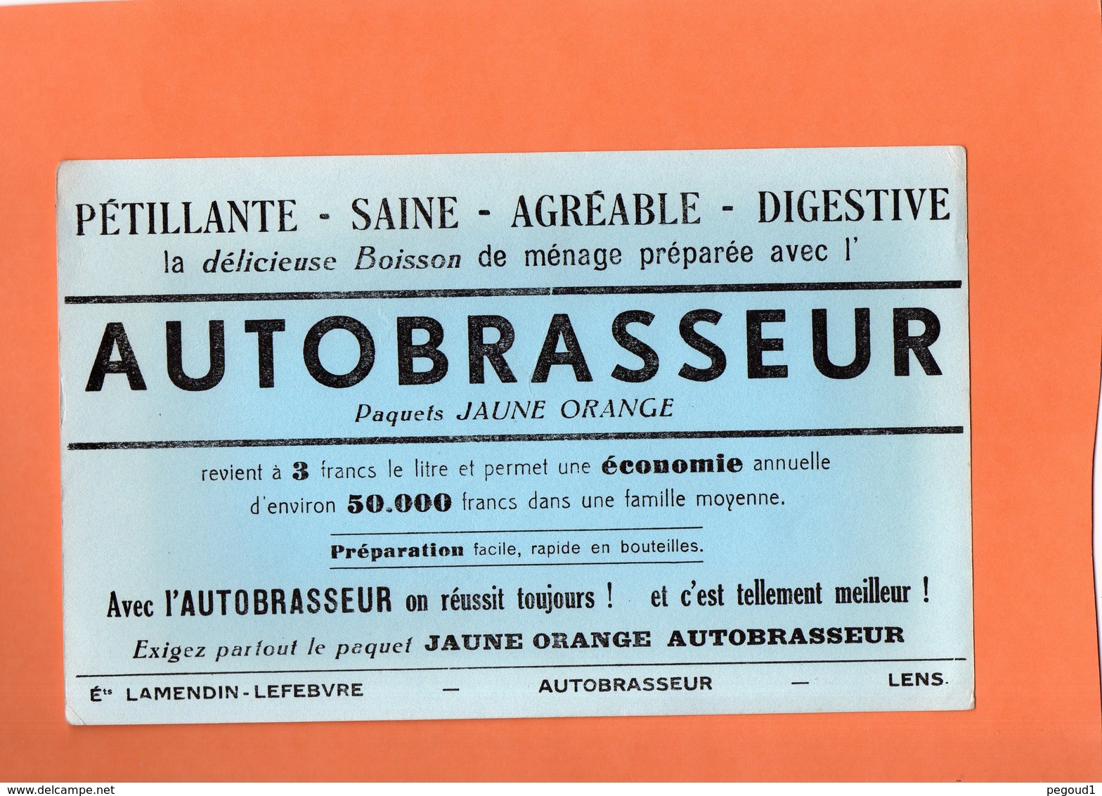 BUVARD. LENS ( P-de-C ) BOISSON   " AUTOBRASSEUR "  Achat Immédiat - Limonades