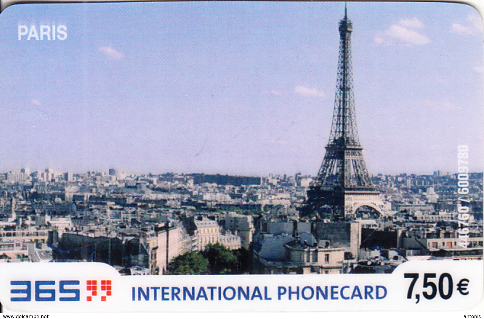 FRANCE - Paris/The Eiffel Tower, 365 Prepaid Card 7.50 Euro, Used - Autres & Non Classés