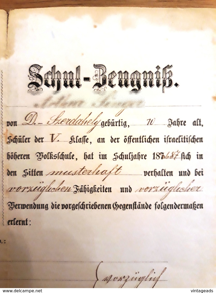 AD178 - Schulzeugnis Der öffentlichen Israelitischen Höheren Volksschule Duna-Szerdahely 1887 - Diplome Und Schulzeugnisse