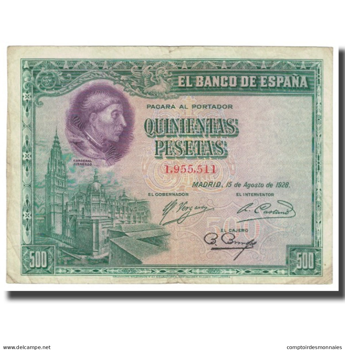 Billet, Espagne, 500 Pesetas, 1928, 1928-08-15, KM:77a, TTB - 500 Pesetas