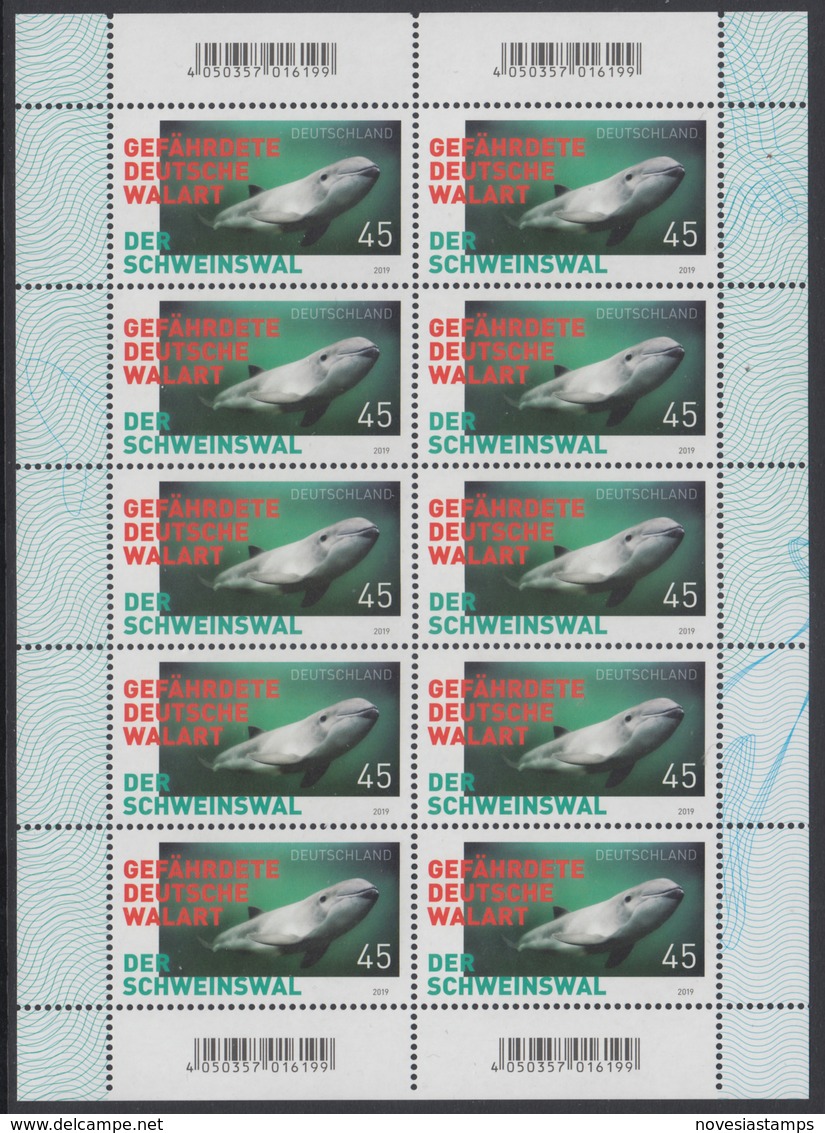 !a! GERMANY 2019 Mi. 3436 MNH SHEET(10) - Harbor Porpoise; Endangered German Whale Species - 2011-2020