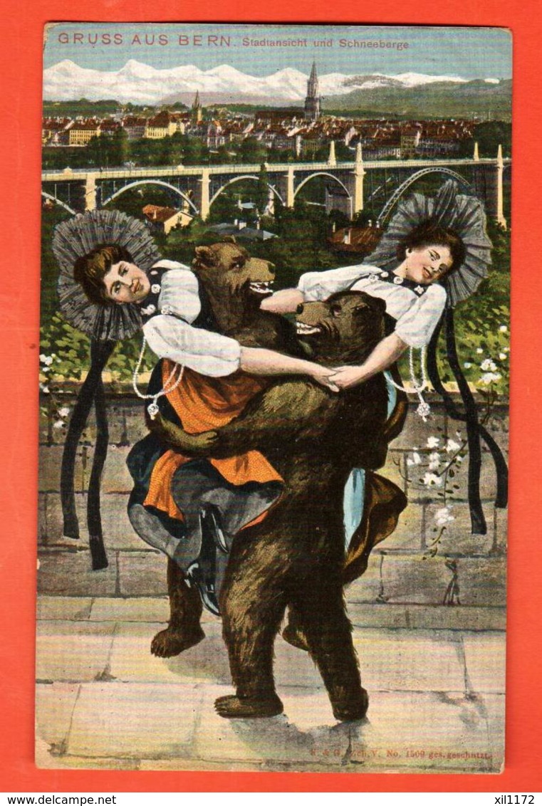 TSE-01 Litho Humor Gruss Aus Bern Bären Trachten. Gelaufen 1907 Briefmarke Fehlt. - Bern