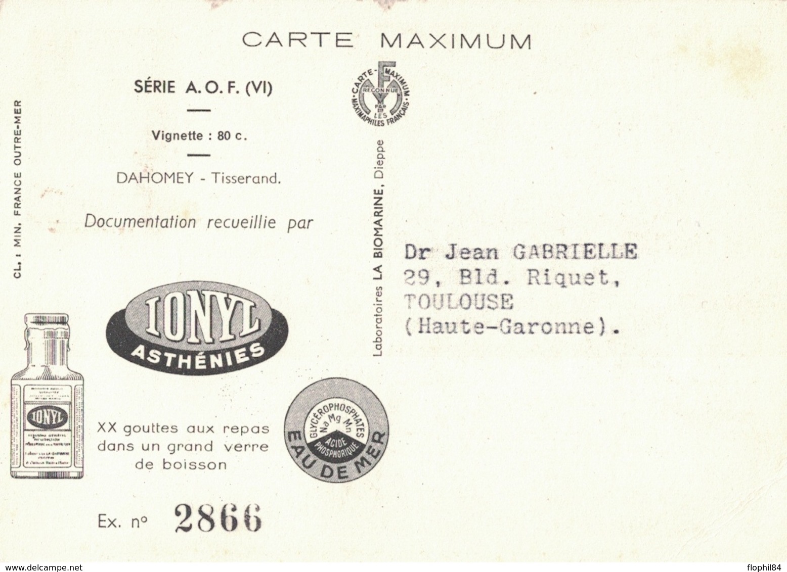 AOF - SENEGAL - IONYL - CARTE MAXIMUM - SENEGAL - TISSERAND - METIER. - Sudan (1954-...)