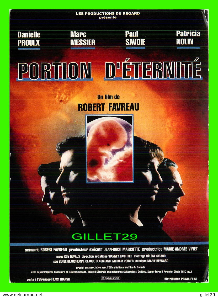 AFFICHES DE FILM - " PORTION D'ÉTERNITÉ " FILM DE ROBERT FAVREAU EN 1989 AVEC DANIELLE PROULX, MARC MESSIER, PAUL SAVOIE - Affiches Sur Carte