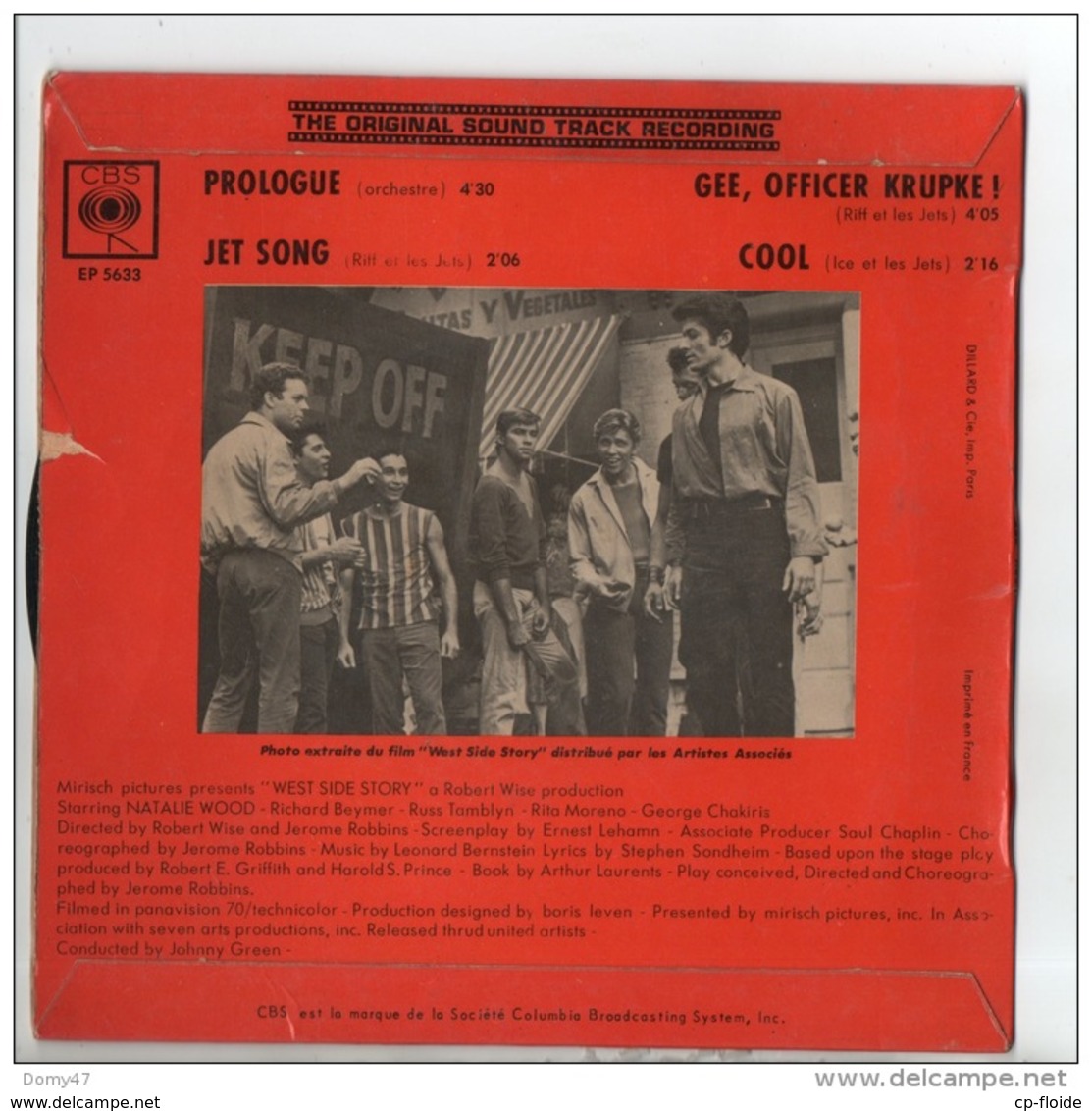 DISQUE 45T . WEST SIDE STORY . THE ORIGINAL SOUND TRACK RECORDING - Réf. N°3D - - Musica Di Film