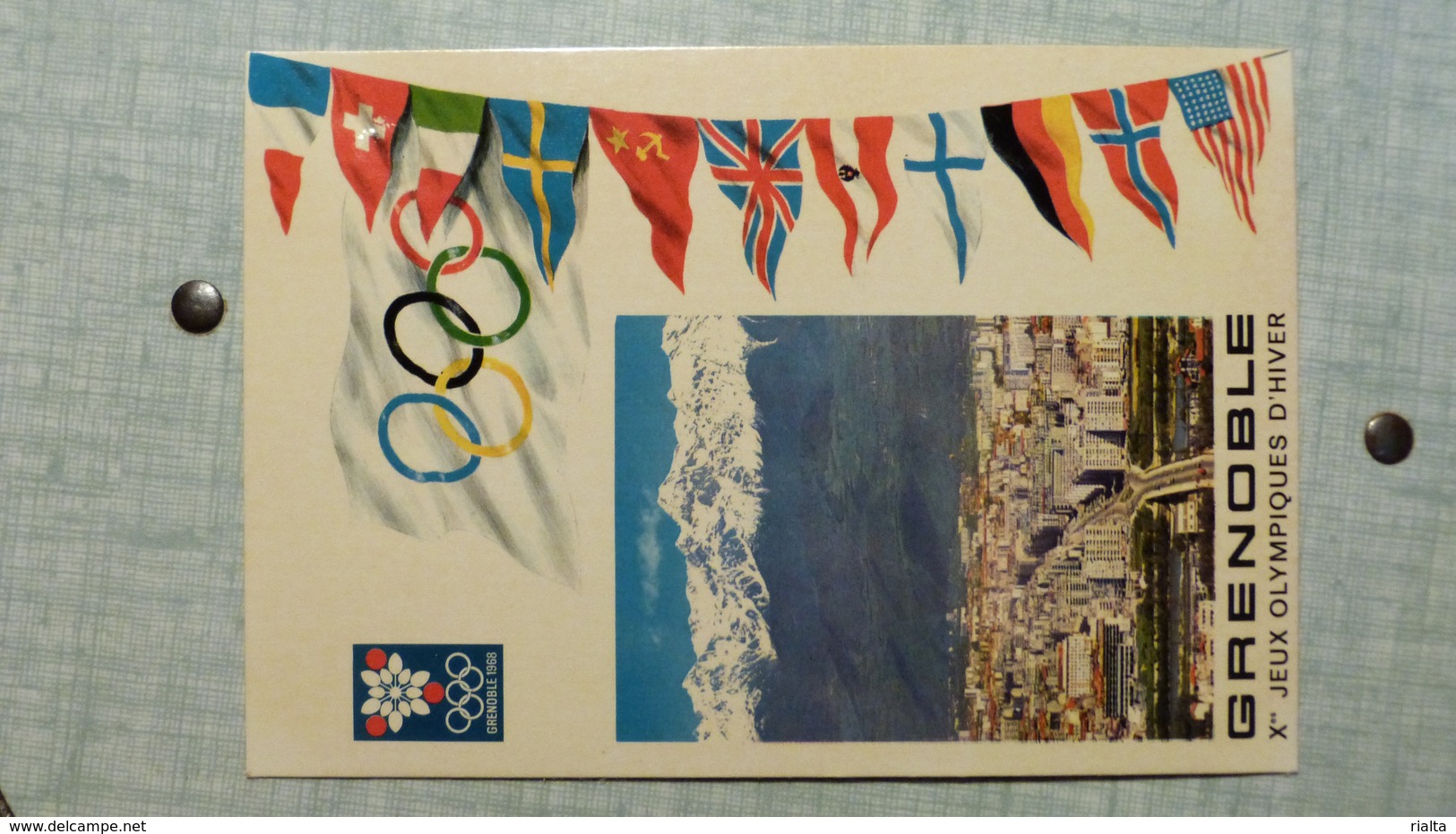 Xe JEUX OLYMPIQUES D'HIVER, GRENOBLE 1968 VILLE OLYMPIQUE VUE PANORAMIQUE ET CHAINE DE BELLEDONNE  (avec Le Logo De J.O) - Jeux Olympiques