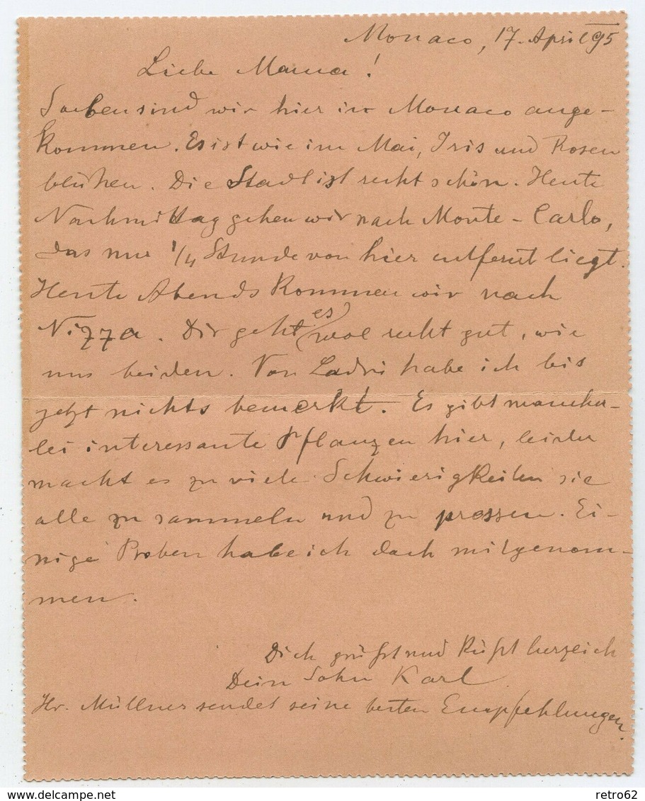 Monaco Kartenbrief Monte-Carlo Wien Österreich 1895 - Lettres & Documents