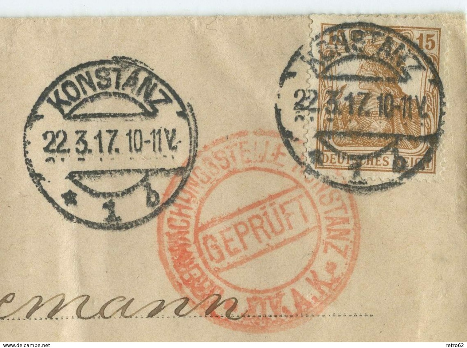 Deutsches Reich Zensur Brief Konstanz Leipzig 1917 - Lettres & Documents