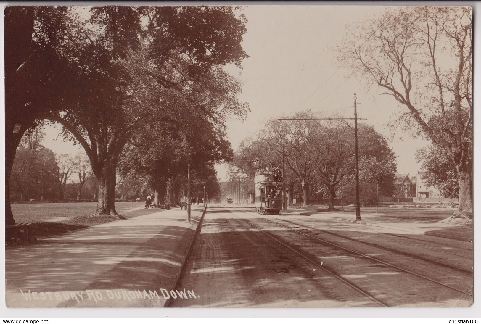 CARTE PHOTO DE BRISTOL : WESTBURY ROAD DURDHAM DOWN - TRAM - TRAMWAY - ECRITE EN 1910 - 2 SCANS - - Bristol