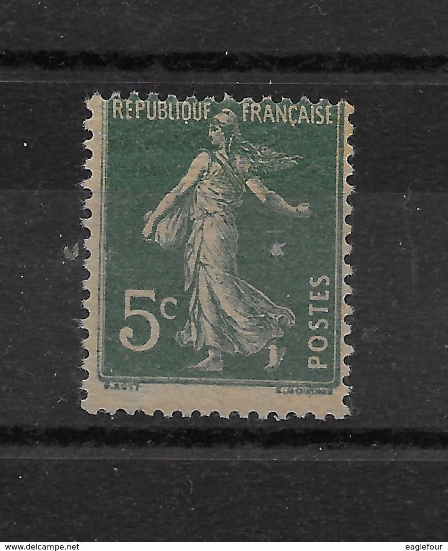 Superbe 5c Vert N° 137h Type I Papier GC ** TTBE - Cote Y&T 2019 De 5 € - 1906-38 Semeuse Camée