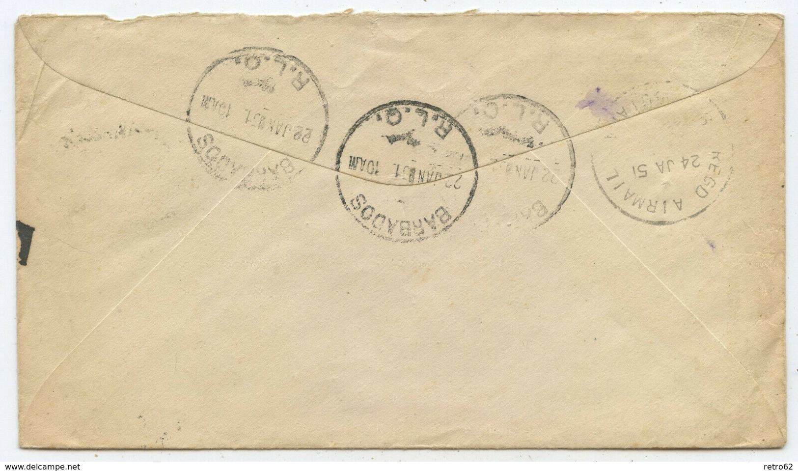 Barbados R Brief Nach Georgetown Guyana 1951 - Barbades (...-1966)