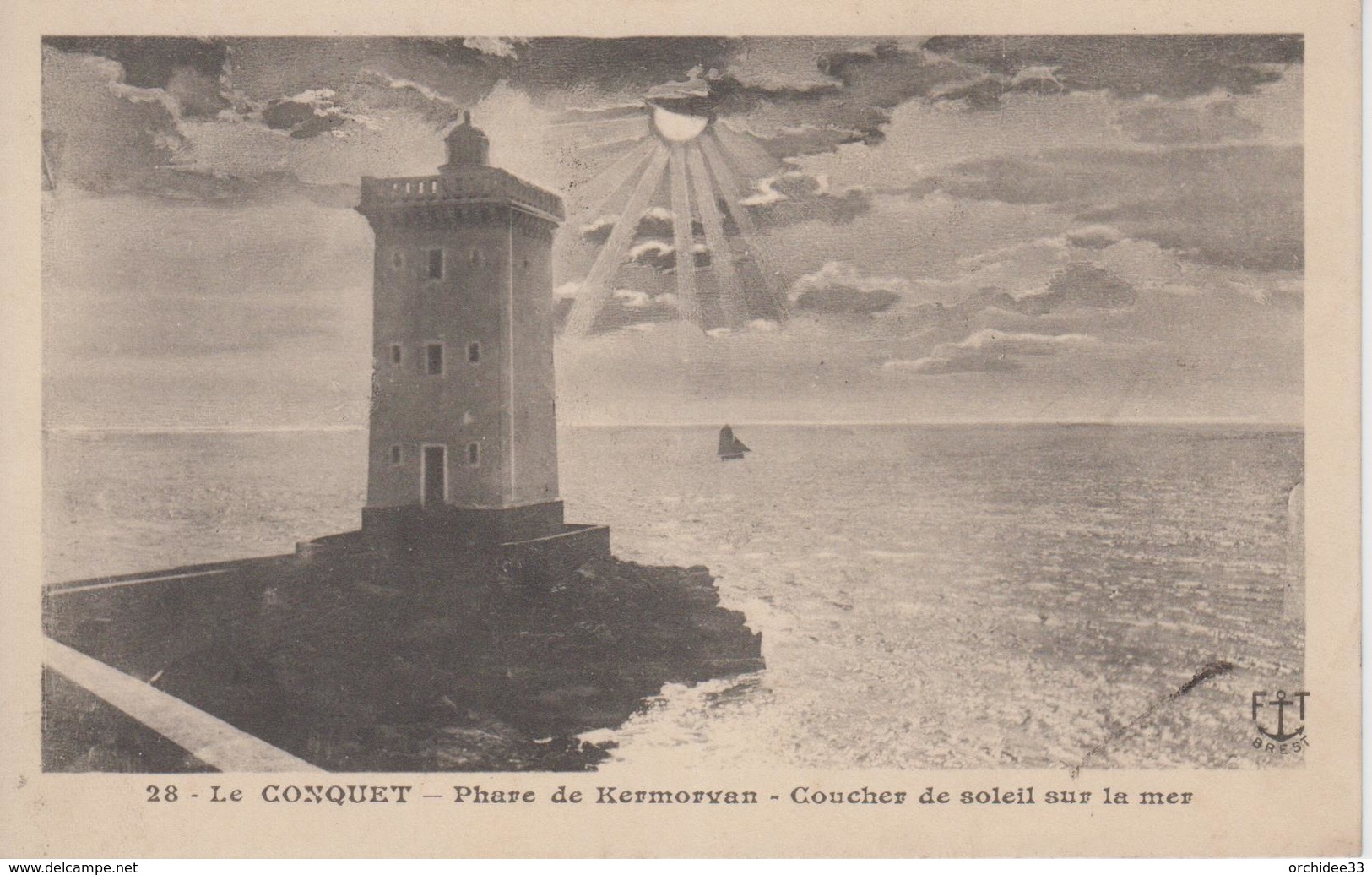 CPA Le Conquet - Phare De Kermorvan - Coucher De Soleil Sur La Mer - Le Conquet