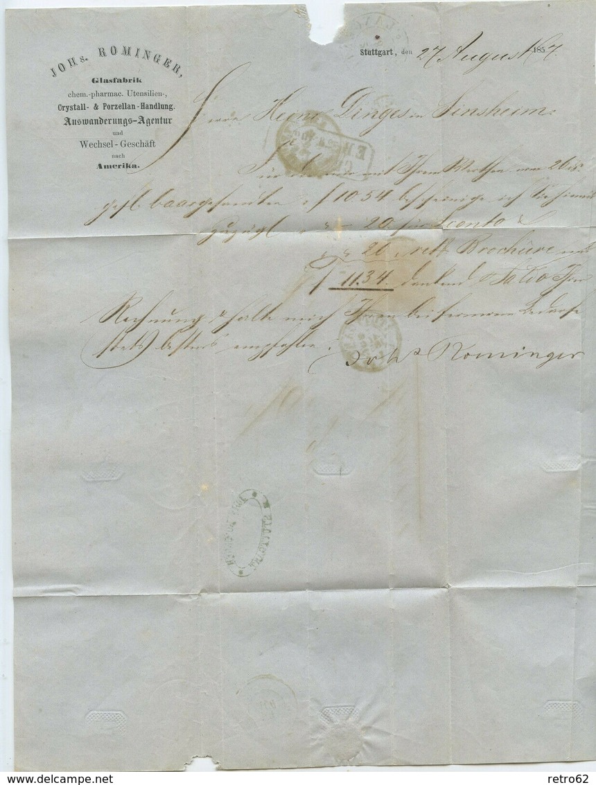 AD Württemberg Brief Stuttgart Sinsheim 1857 - Lettres & Documents