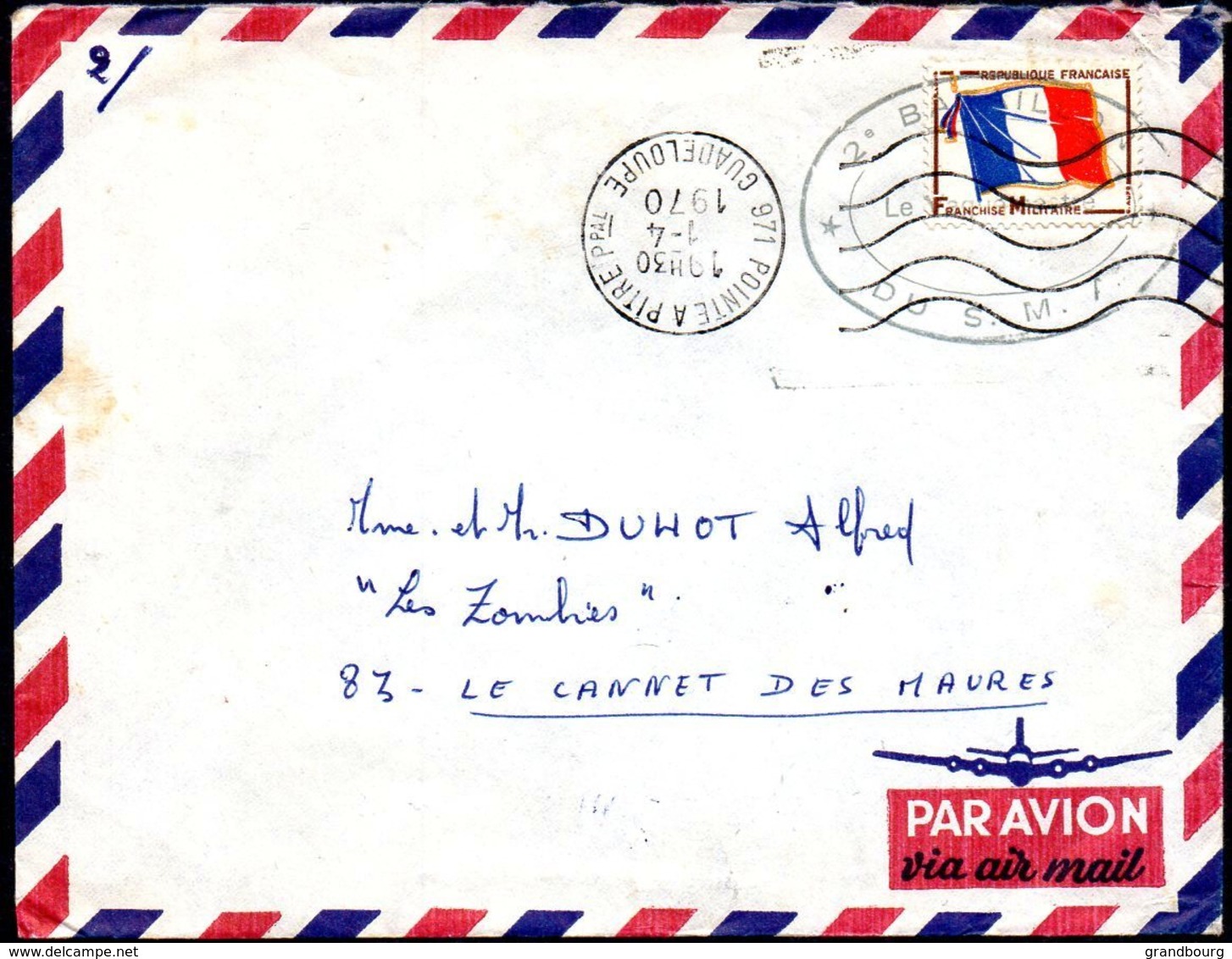 1 - FM13 Sur Enveloppe Franchise Militaire Cachet 2ème SMA Guadeloupe 1970 - Cachets Militaires A Partir De 1900 (hors Guerres)