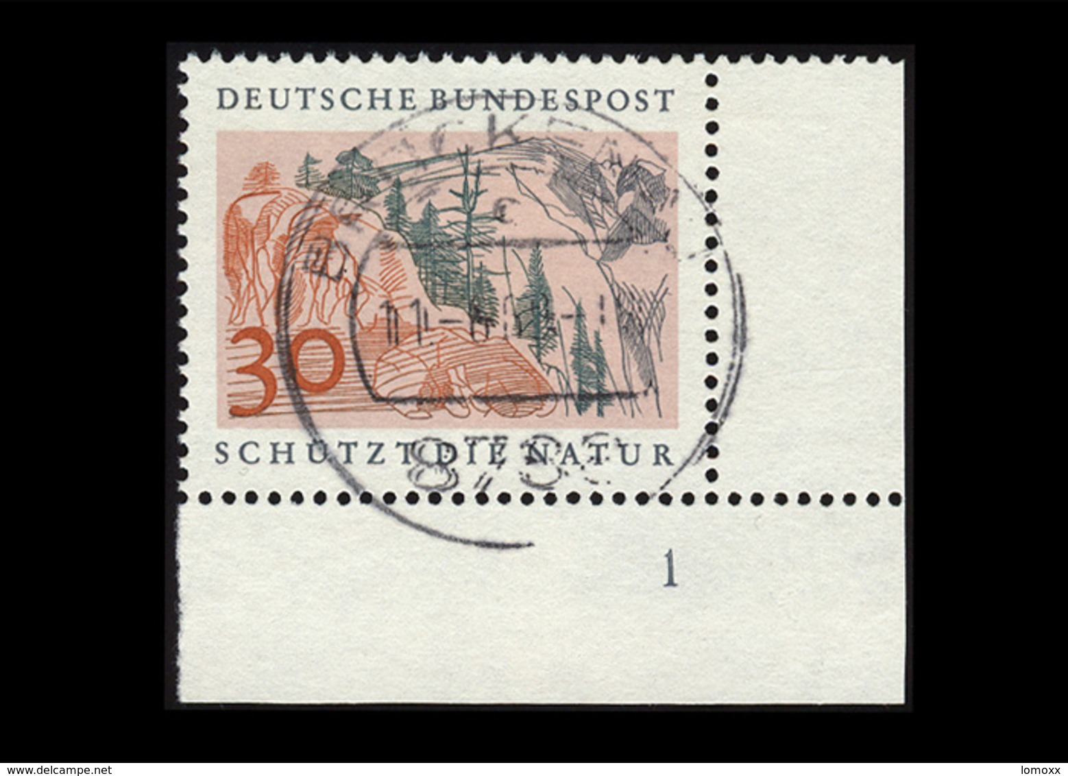 BRD 1969, Michel-Nr. 593, Europäisches Naturschutzjahr 1970, 30 Pf., Eckrand Rechts Unten Mit Formnummer 1, Gestempelt - Gebraucht