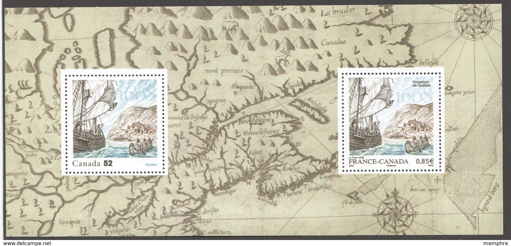 2008  400th Ann Founding Of Quebec City Joint Issue With France On Souvenir Sheet Sc 2269 (France 3437) MNH - Neufs