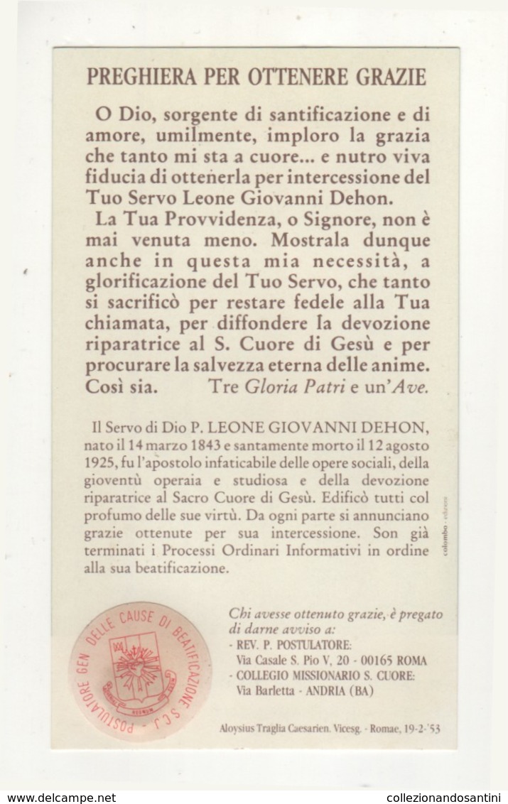 233 Santino Antico Servo Di Dio Padre Leone Giovanni Dehon Con Reliquia - Religion & Esotérisme