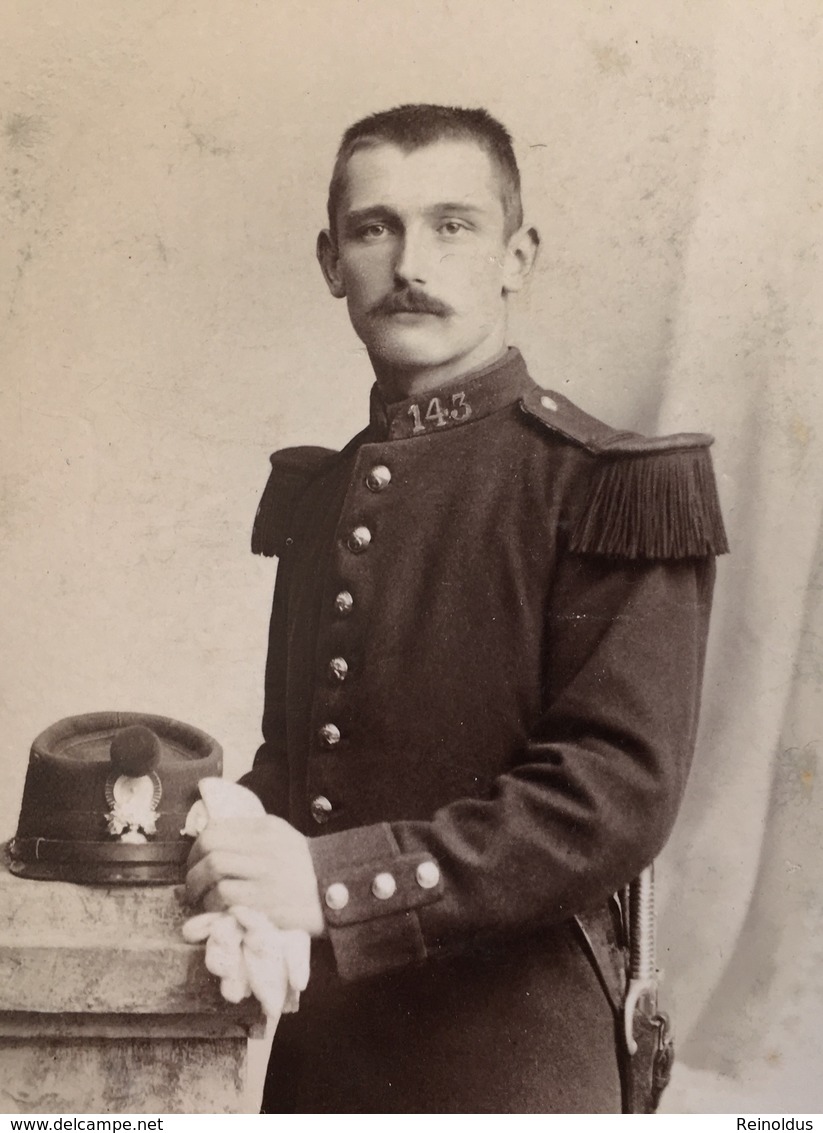 Cdv Soldat Militaire Uniform Kepi Infanterie Foto L Aillaud Albi Bajonette Regiment 143 Castelnaudary Carcassonne - Oorlog, Militair