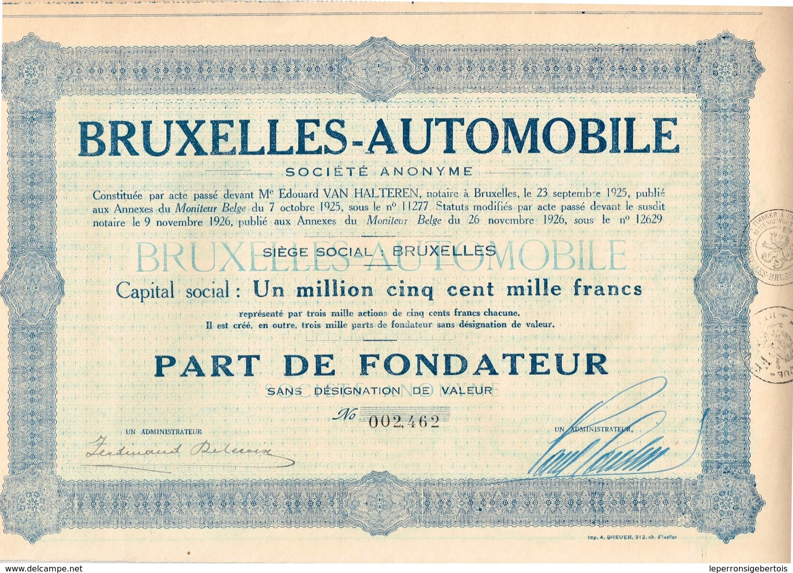 Titre Ancien - Bruxelles-Automobile -  Société Anonyme - Titre De 1926 - Automobile