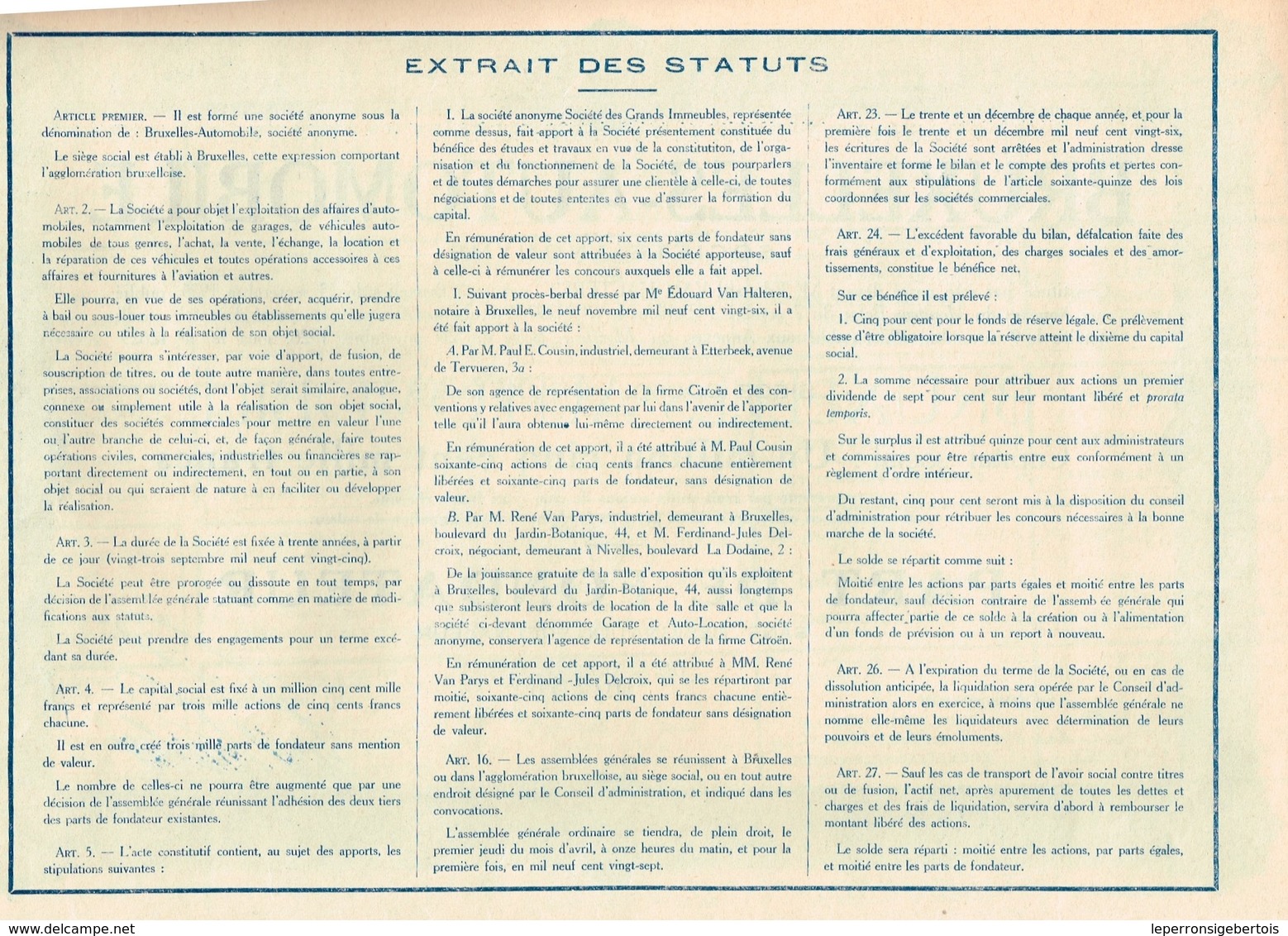 Titre Ancien - Bruxelles-Automobile -  Société Anonyme - Titre De 1926 - Auto's