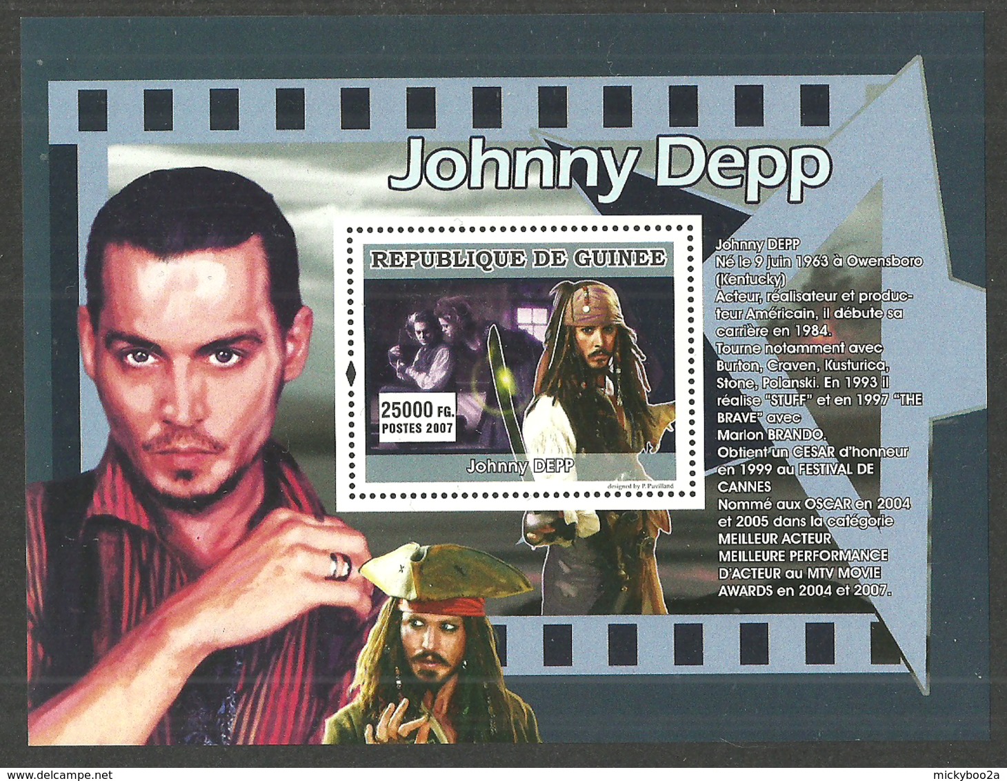 GUINEA 2007 FILMS JOHNNY DEPP PIRATES OF THE CARIBBEAN M/SHEET MNH - Guinea (1958-...)