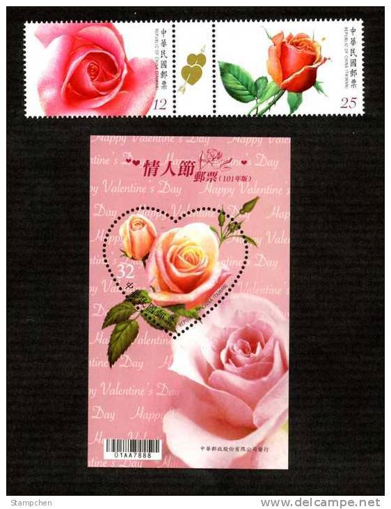 2012 Valentine Day Stamps & S/s Love Heart Rose Flower Arrow Scented Ink Gutter Pair Unusual - Other & Unclassified