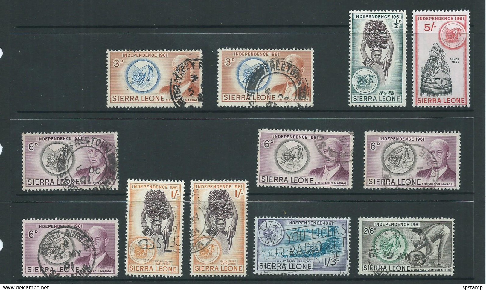 Sierra Leone 1961 Independence Definitives 10 FU To 2/6 Miner , 2 MLH Incl 5 Shilling Mask - Sierra Leone (1961-...)
