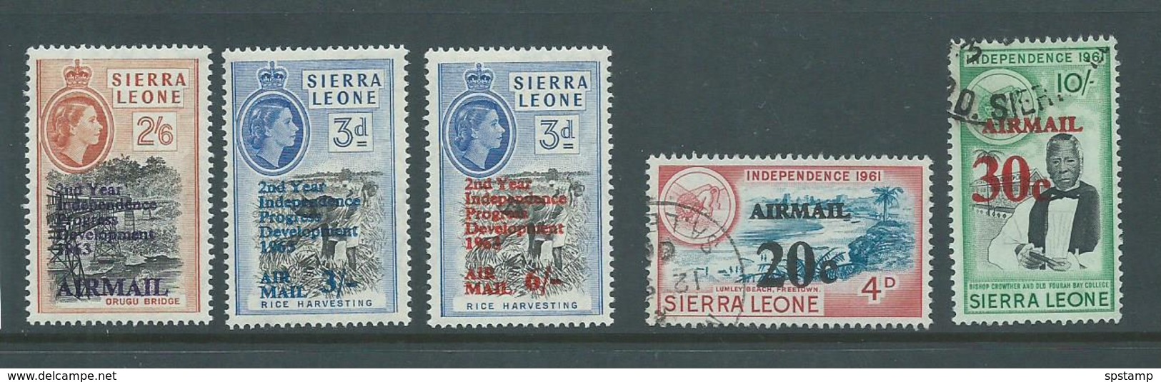 Sierra Leone 1963 - 64 Independence Airmails 3 Values MLH + 2 Airmail Surcharges FU - Sierra Leone (1961-...)