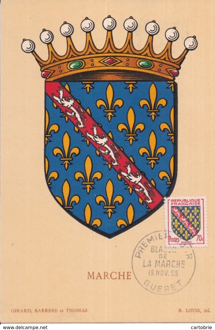 23 LA MARCHE - Blason Héraldique Carte Maximum 1er Jour 19 Novembre 1955 - GUÉRET - Guéret