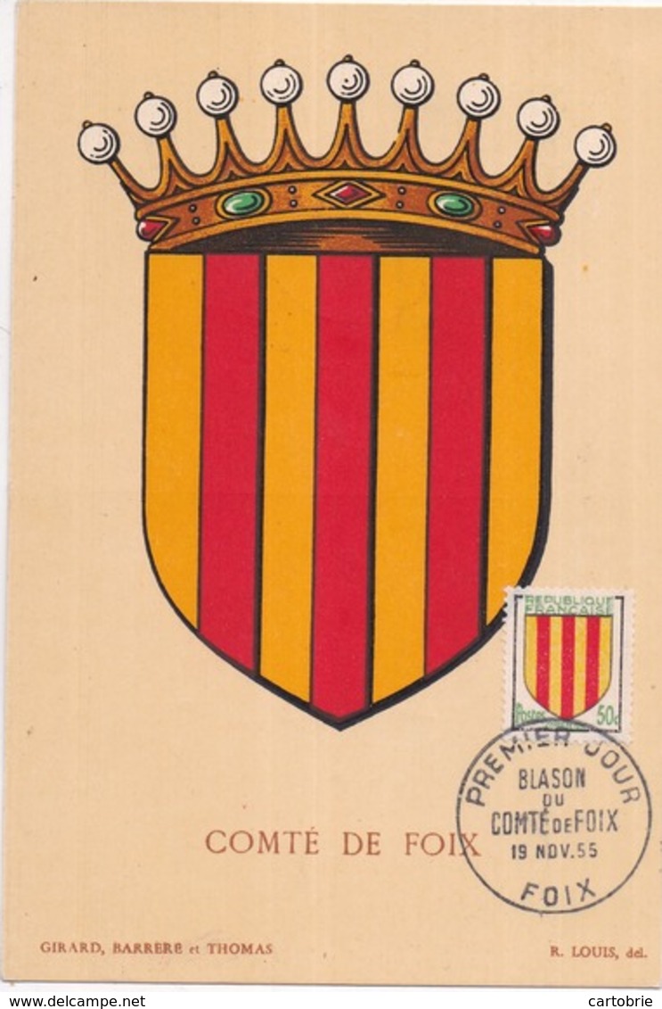 09 COMTÉ De FOIX - Blason Héraldique Carte Maximum 1er Jour 19 Novembre 1955 - Foix