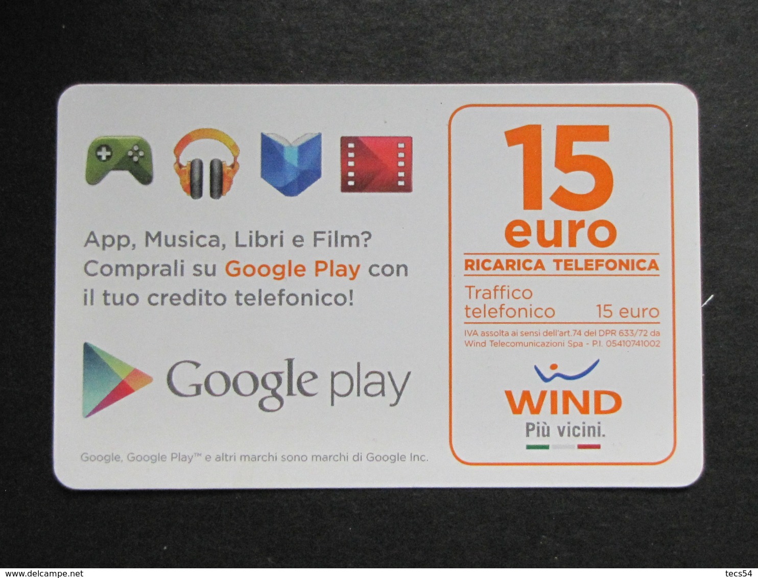 ITALIA WIND - GOOGLE PLAY 15 EURO SCAD. 30/06/2019 - USATA - GSM-Kaarten, Aanvulling & Voorafbetaald