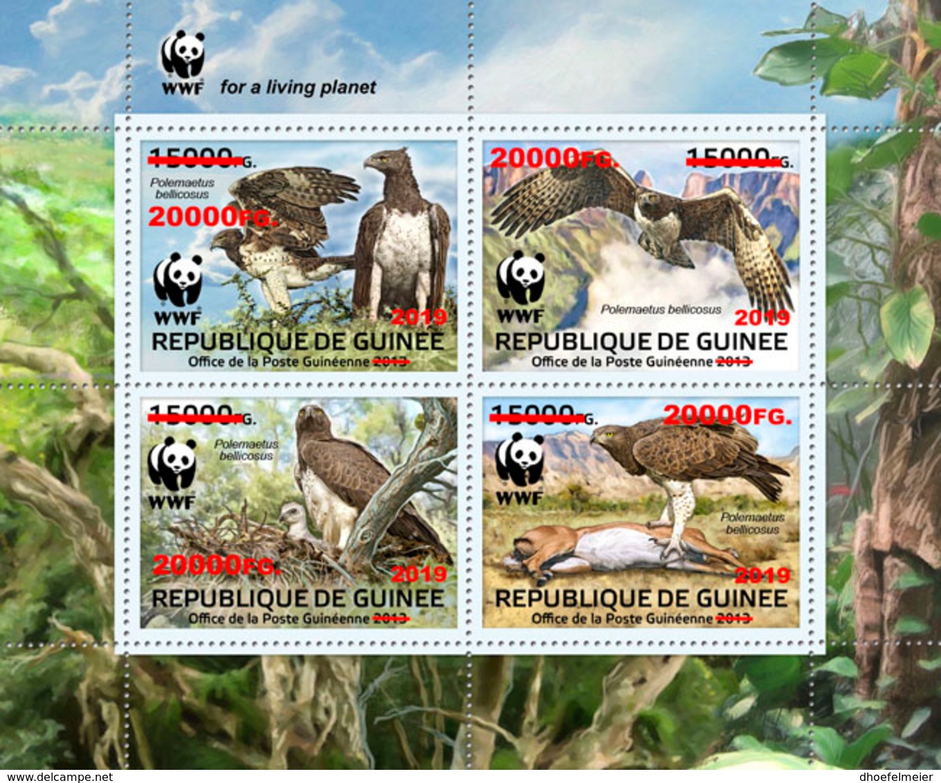 GUINEA REP. 2019 MNH WWF Birds Of Prey Greifvögel Raubvögel Oiseaux De Proie RED FOIL - OFFICIAL ISSUE - DH1918 - Nuevos