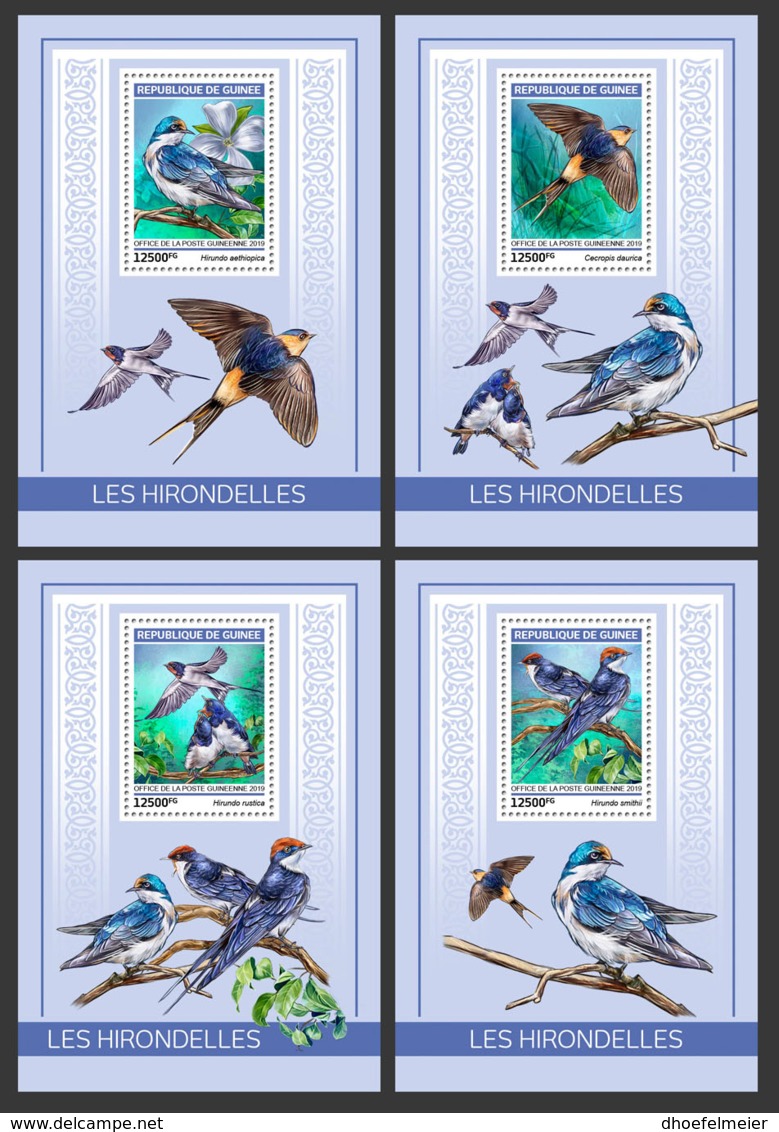 GUINEA REP. 2019 MNH Swallows Schwalben Hirondelles S/S - IMPERFORATED - DH1918 - Hirondelles