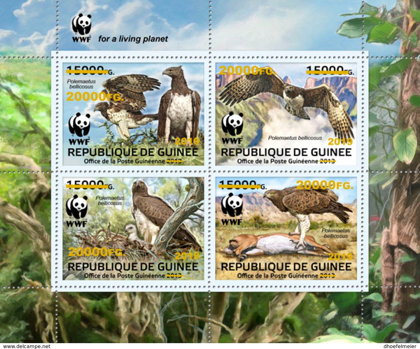 GUINEA REP. 2019 MNH WWF Birds Of Prey Greifvögel Raubvögel Oiseaux De Proie GOLD FOIL - IMPERFORATED - DH1918 - Unused Stamps