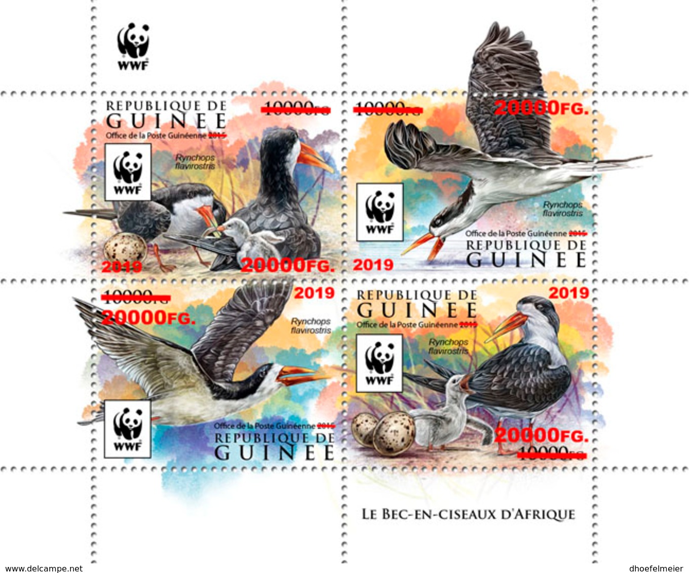 GUINEA REP. 2019 MNH WWF Skimmer Braunmantel-Scherenschnabel Ecumoire RED FOIL - IMPERFORATED - DH1918 - Unused Stamps