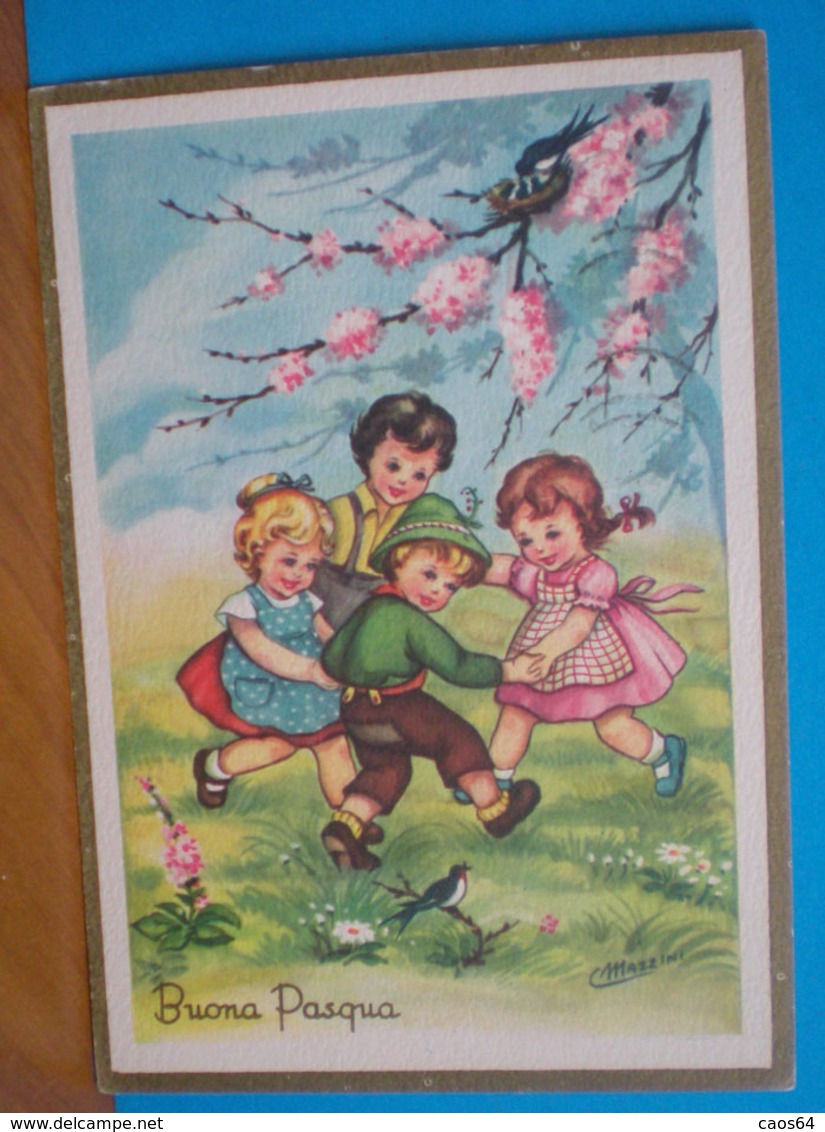 Auguri Buona Pasqua  Bambini Girotondo Illustrata Mazzini CARTOLINA  Viaggiata 1965 - Easter