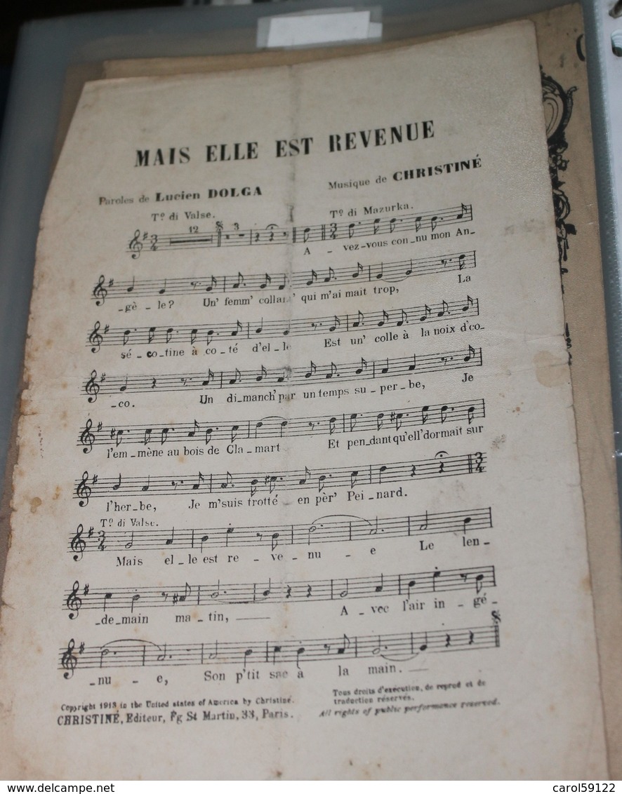 Partition De "Mais Elle Est Revenue" - Scores & Partitions