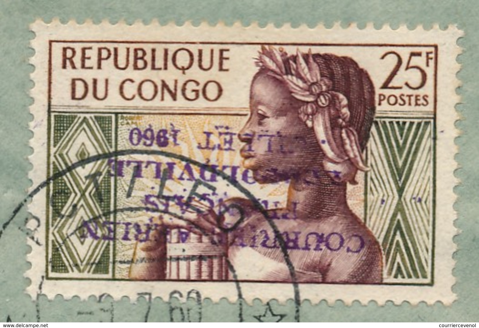 CONGO - Poste Aérienne - 25f. Surcharge Inversée "COURRIER AERIEN LEOPOLDVILLE Juillet 1960, Sur Enveloppe - Autres & Non Classés