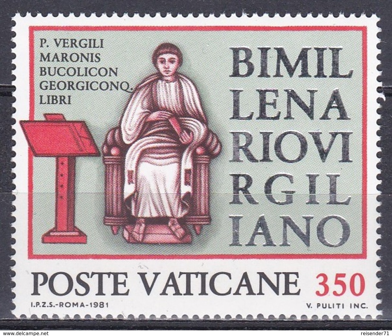 Vatikan Vatican 1981 Persönlichkeiten Literatur Literature Schriftsteller Wrighter Dichter Poet Vergil, Mi. 783 ** - Ungebraucht