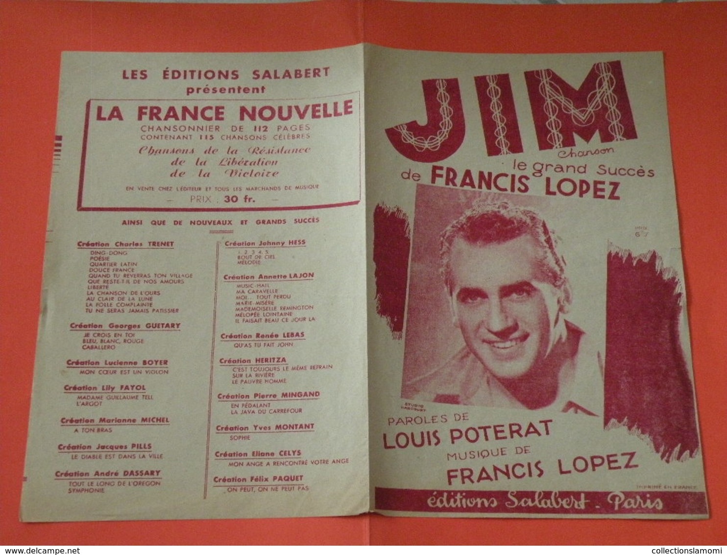 Jim (Francis Lopez)-(Paroles Louis Poterat) (Musique Francis Lopez) Partition - Chansonniers