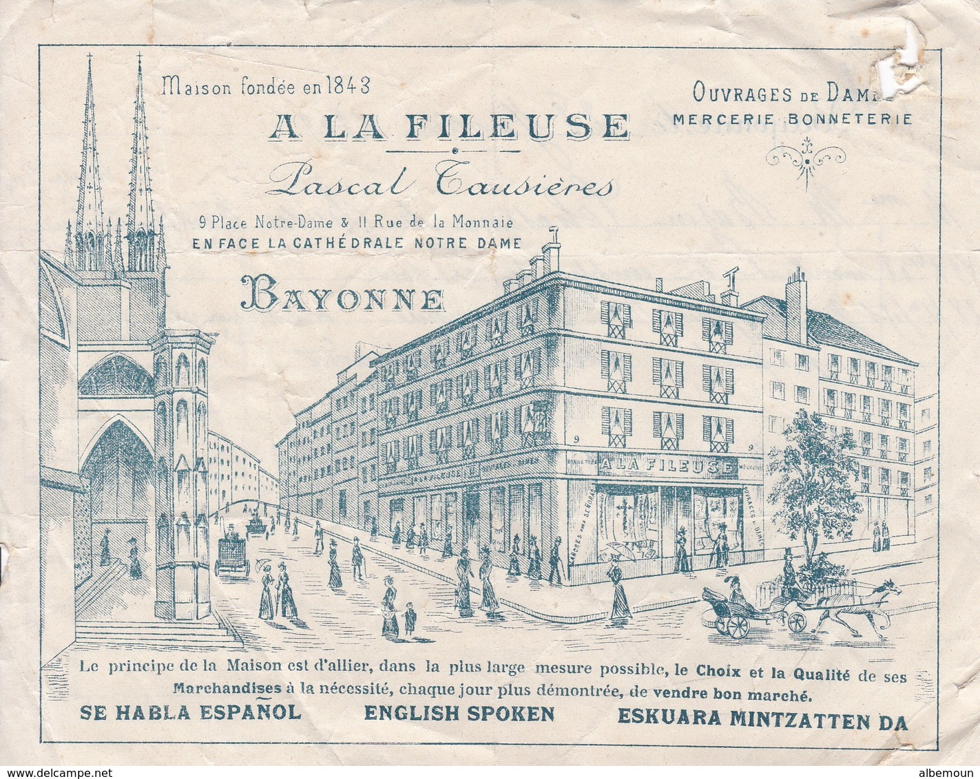 64.Bayonne . A La Fileuse Mercerie Pascal Tausières 12 Juin 1909 Pour Mme Bazin  Château Du Busca Maniban Valence Gers - 1900 – 1949