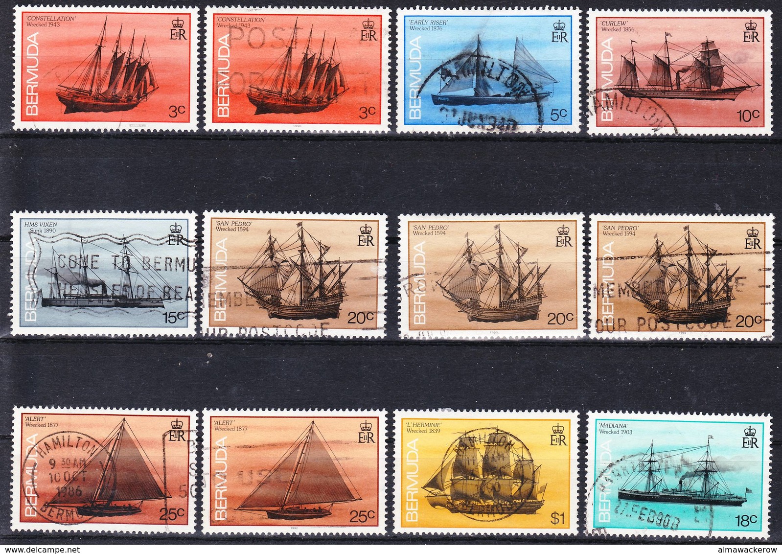 Bermuda 1986-1993 Lot 10, Ship Definitives Serie, All Different Year Issues, Used O - Bermuda