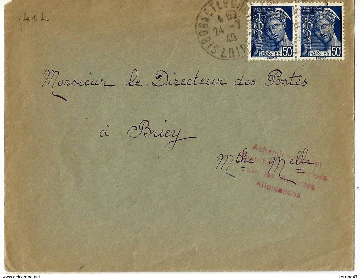 Lettre- Obl. :24.07.1940  Sur 414 - Mention: Acheminement Et Distribution Autorisés Par Les Autorités Allemandes - Lettres & Documents