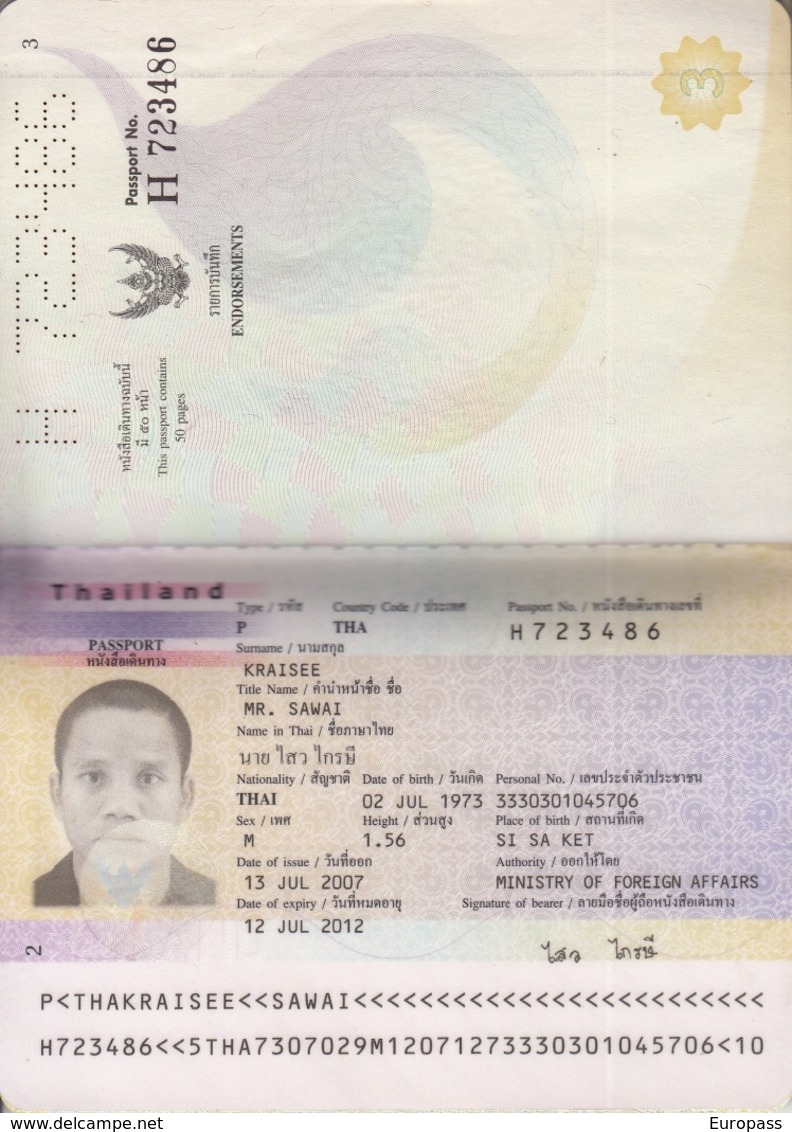 Passport. Passeport, Reisepass, Paspoort Thailand Biometrisch  5X - Historical Documents
