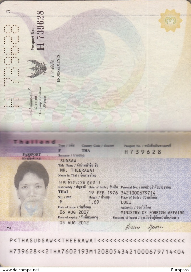 Passport. Passeport, Reisepass, Paspoort Thailand Biometrisch  5X - Historical Documents